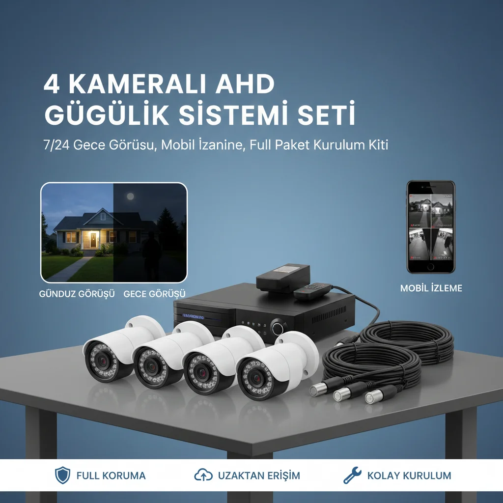 4 Kameralı Gece Görüşlü AHD Güvenlik Sistemleri Seti